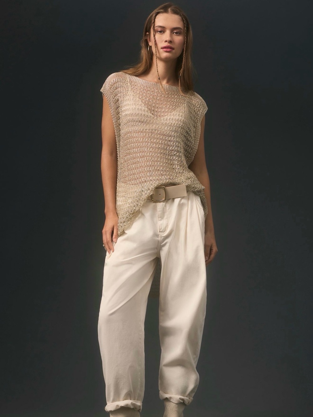 Maeve Anthropologie Crochet Gold Lurex Knit Vest Tunic - One Size - Never Worn